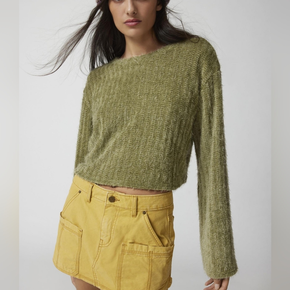 Fuzzy bell sleeve sweater